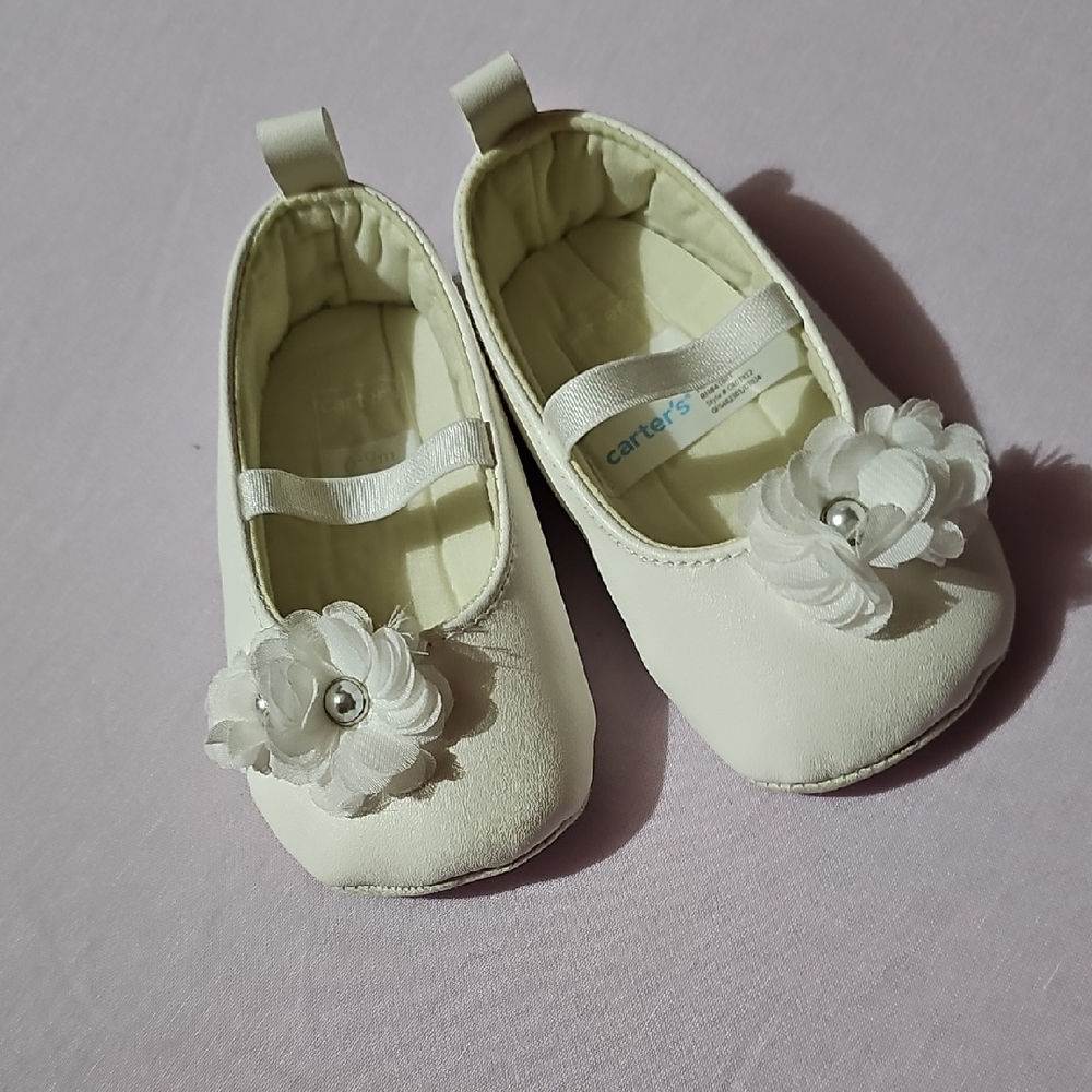 Carter's White Dress Shoes with Floral Embellishment